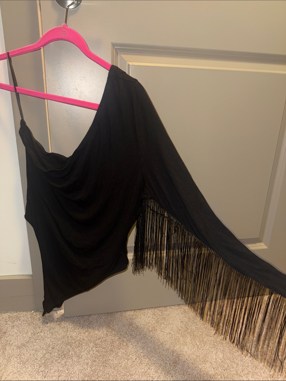 One-Shoulder Black Fringe Body Suit